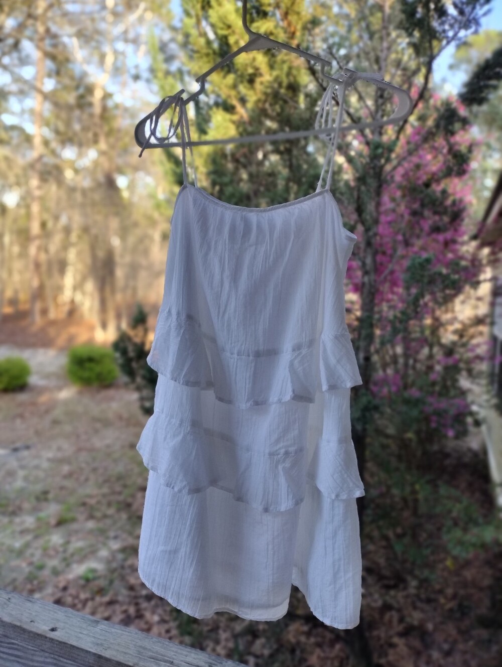 H&M White Tiered Spaghetti Strap Dress